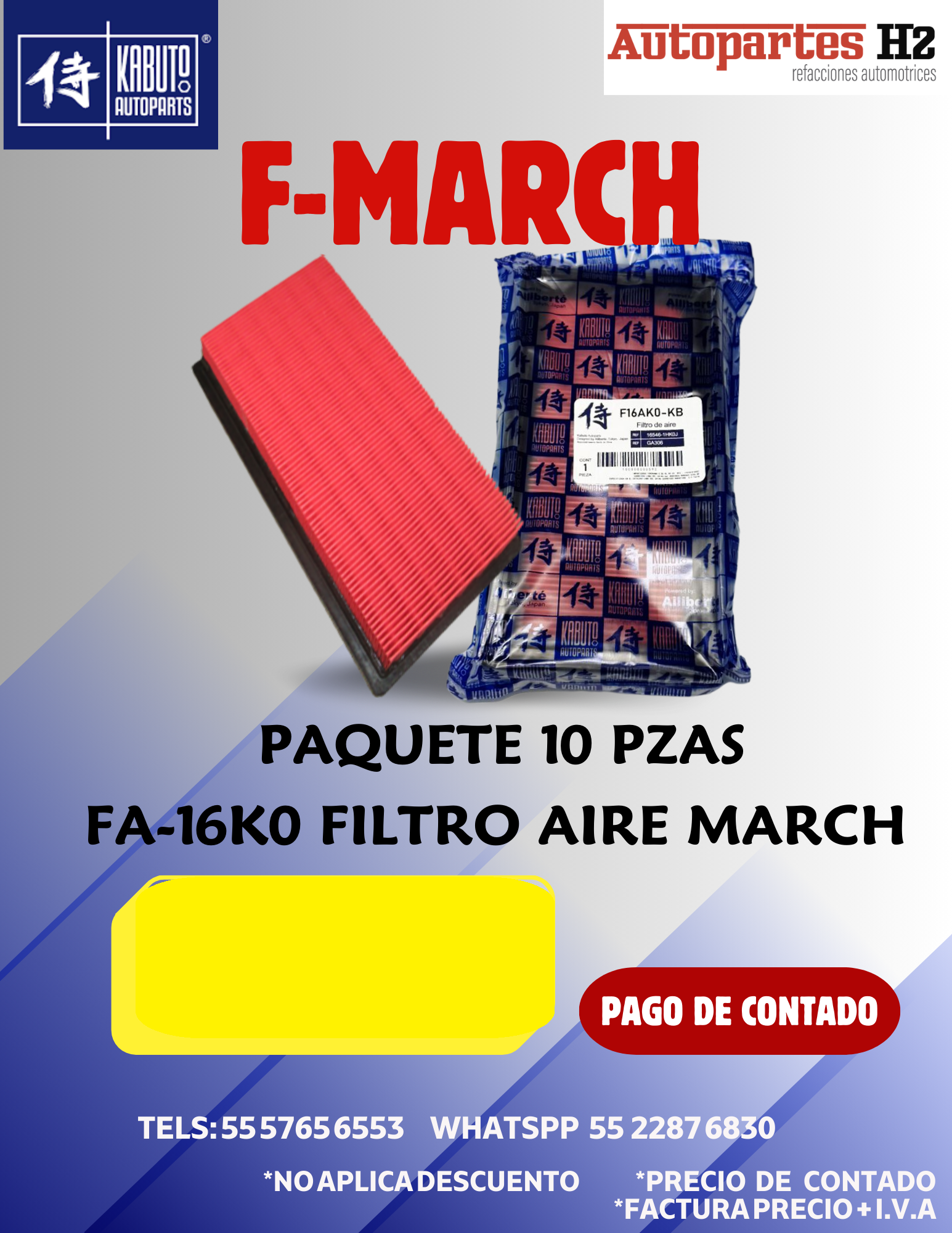 PQ 10 FILTRO AIRE MARCH KABUTO CONTADO